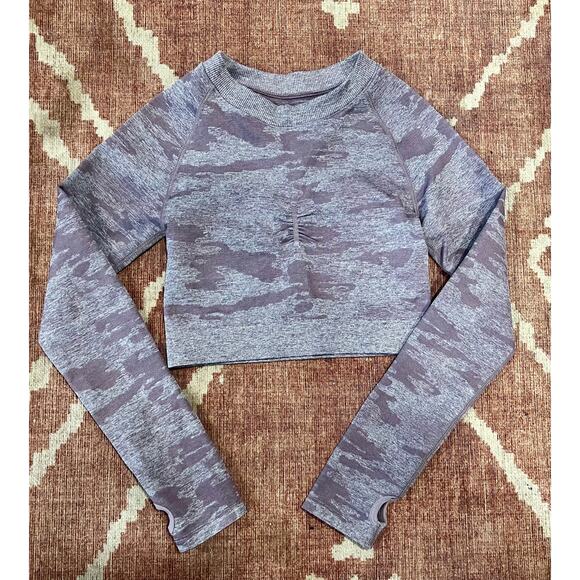 Women’s Seamless Activwear Camo Crop Long sleeve Workout Top Size small Purple - Picture 7 of 8